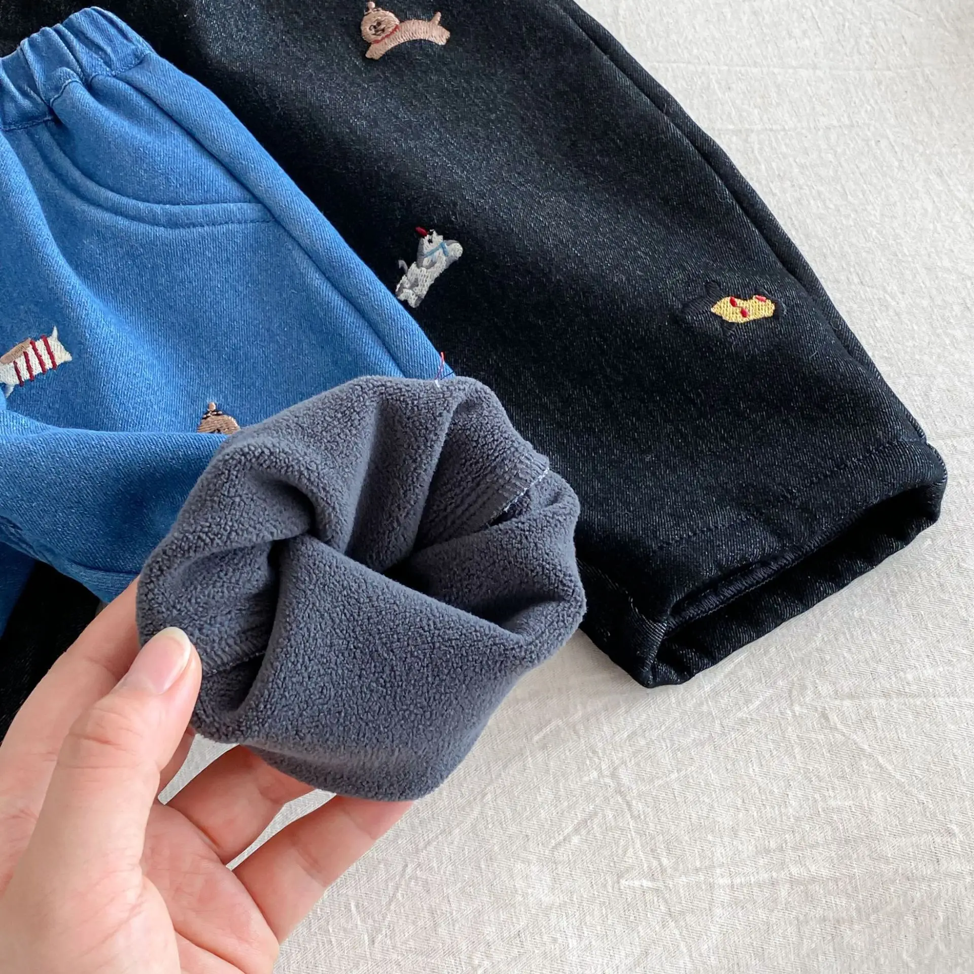 Kids Denim Pants Fur Lining Thicken Jeans