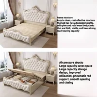 Lit double en bois 200x220cm avec 3 tiroirs de rangement, table de chevet et tête de lit – Ensemble de meubles de luxe pour chambre à coucher 2