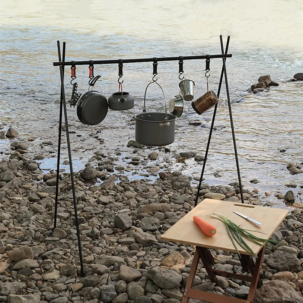 Outdoor-Camping-Hanging-Rack-Folding-Tripod-Foldable-With-Hook-Cookware ...