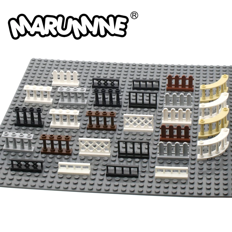 Marumine 30PCS MOC City Accessories Brick Fence Railing Stairs House Garden Construction Building Block Parts 15332 33303 30056 knex gears