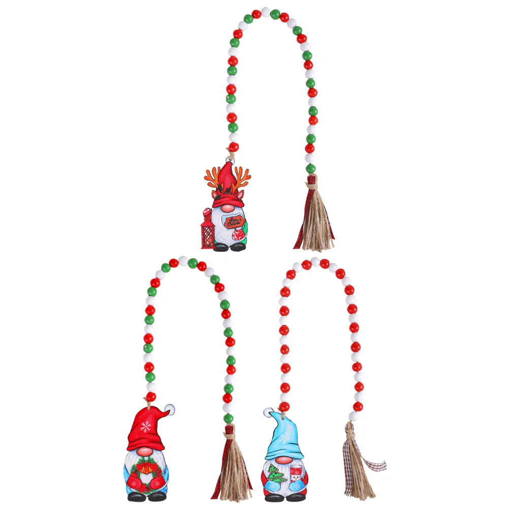 

3Pcs Christmas Wood Bead Garland Rustic Farmhouse Wooden Bead Garland with Tassel Gnome Tag