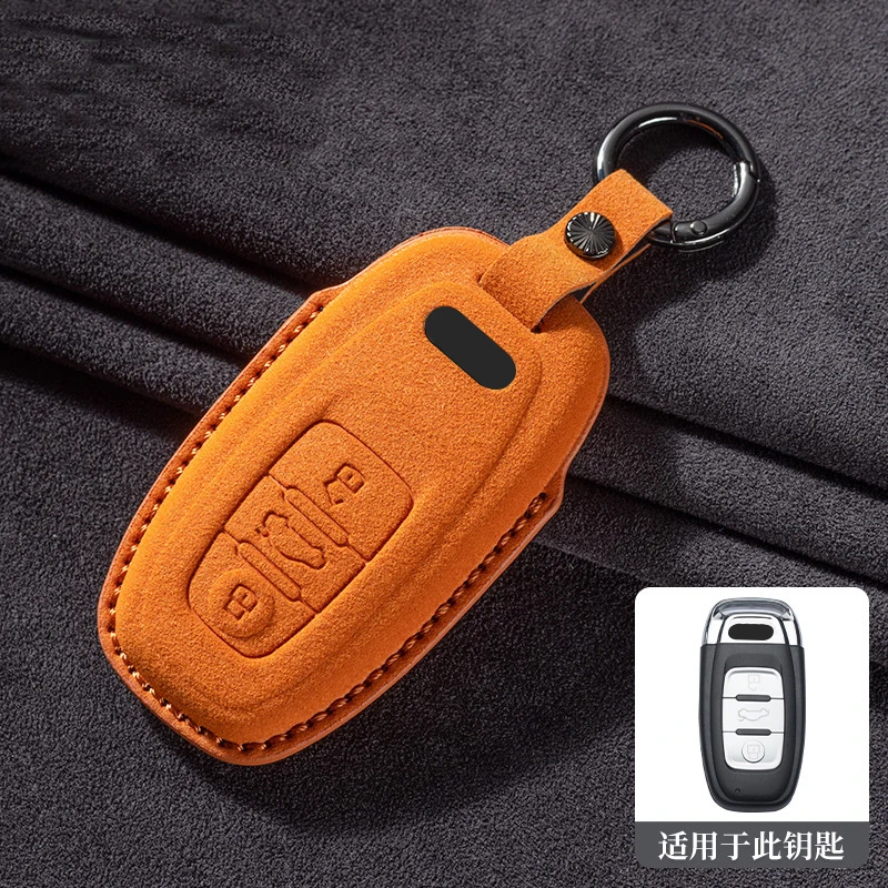 Auto-Fernbedienungsschlüsselhülle für Audi A3 A4 B9 A6 A7 4K A8 E-tron Q5 Q8 C8 D5 SQ8 Wildleder Autoschlüsselanhänger Shell Schlüsselanhänger Schutztasche – Detail 11