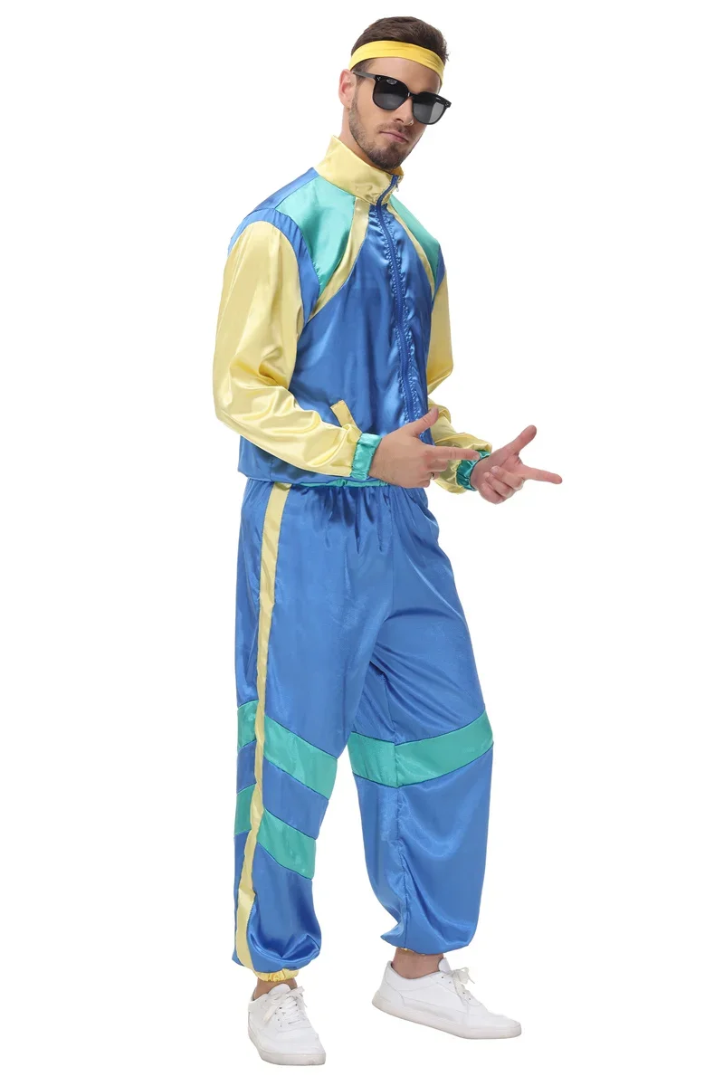 Men Vintage 80's 90's Hippie Costume Retro Hip Hop Disco Party Cosplay Fancy Dress Up Halloween Clothing