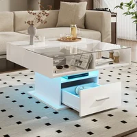 Table basse à hauteur réglable avec éclairage LED, rangement multifonctionnel haute brillance pour le bureau 1