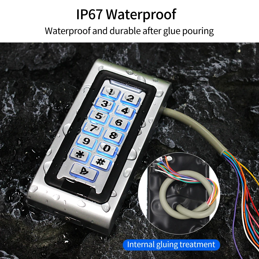 Door Access Control Reader with Metal Keypad 2.4G WIFI Tuya App IP68 Waterproof Backlight RFID 125KHz Card Access Controller 2000user access control keypad