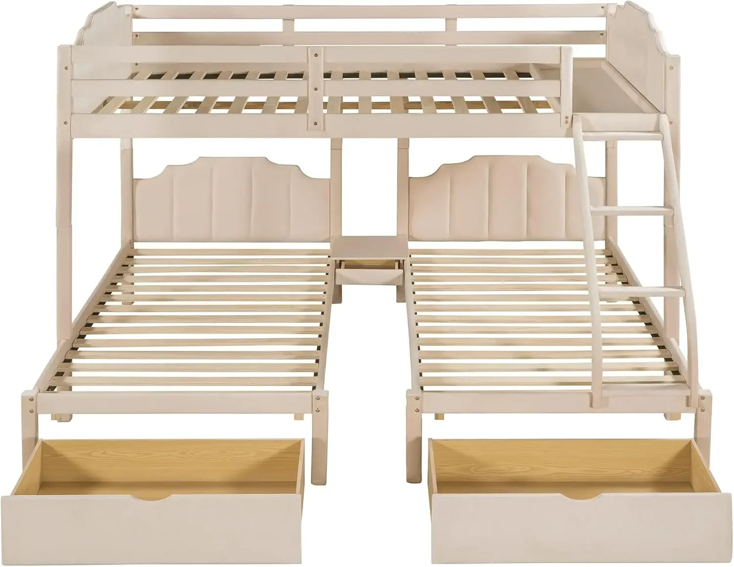 Full Over Twin & Twin Bunk Bed, Velvet Triple Bunk Bed with Drawers and Guardrails, Beige 2025 Christmas gifts 5
