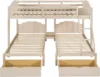 Full Over Twin & Twin Bunk Bed, Velvet Triple Bunk Bed with Drawers and Guardrails, Beige 2025 Christmas gifts 5