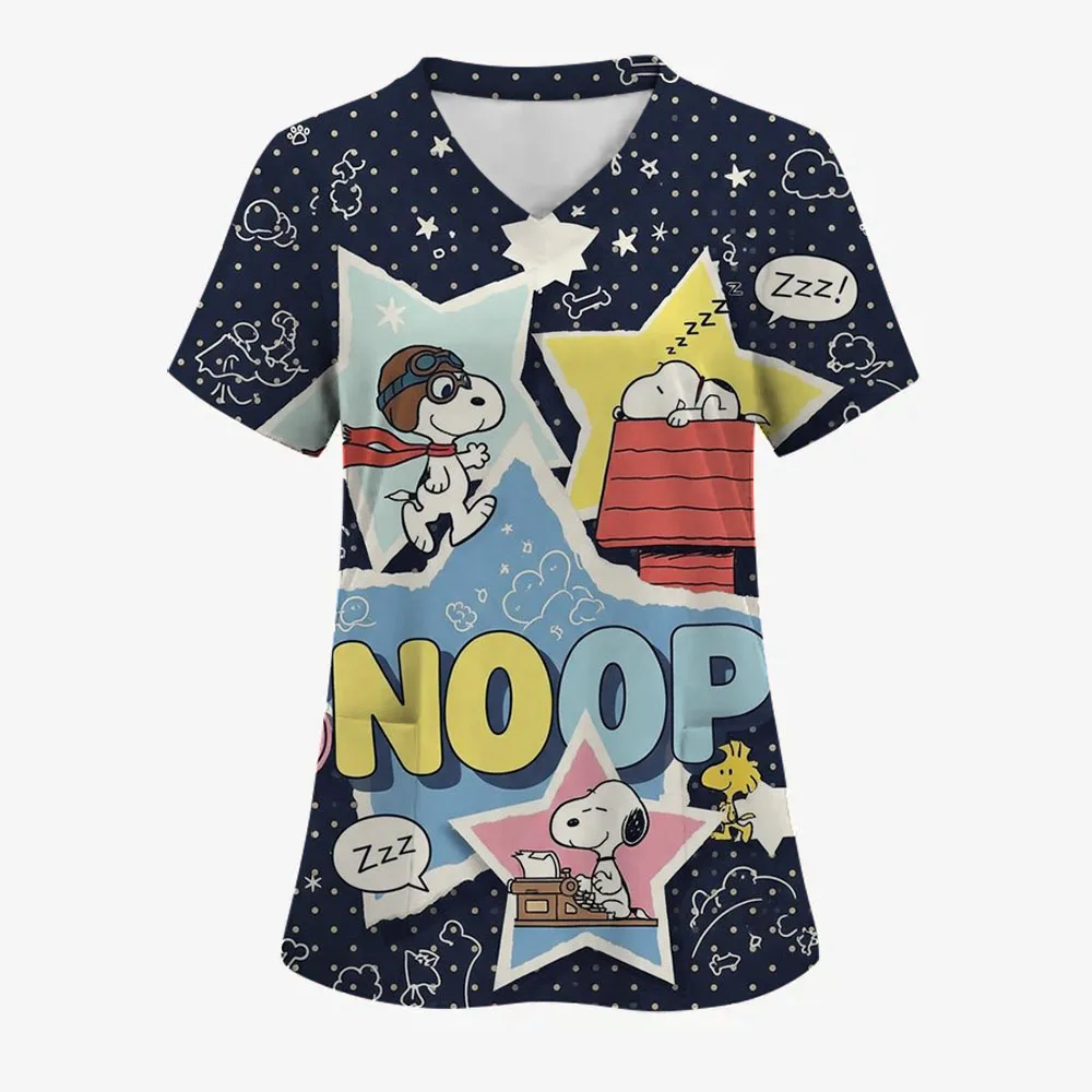 Fashion Vintage Y2k Tops V-neck Snoopy T-shirt Pocket Woman Clothes Short Sleeve Tee Clothes Women Womens Tops and Blouses 6