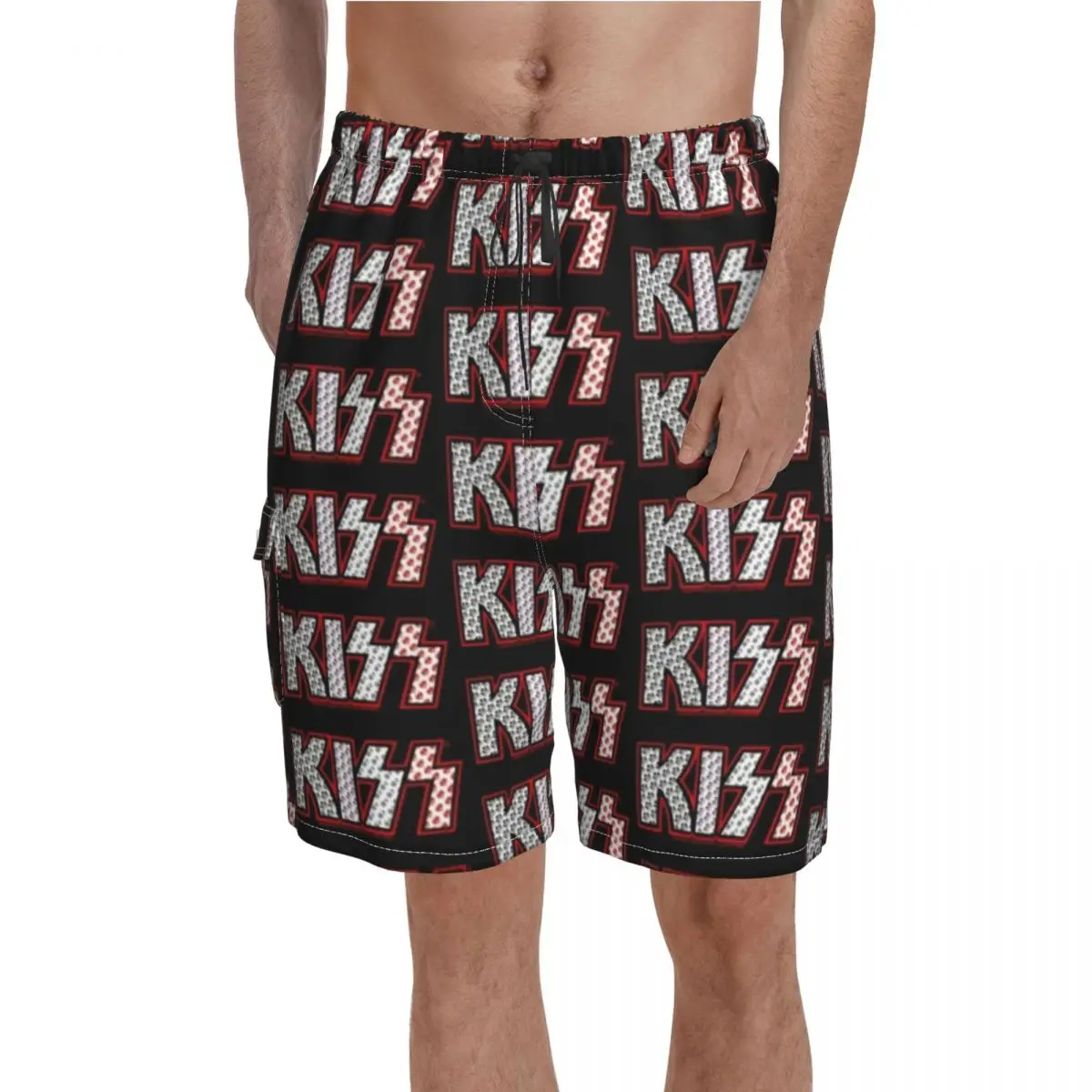 

Kiss Band Face Board Shorts Kiss Logo Print Beach Shorts Hot Males Comfortable Print Swimming Trunks Large Size