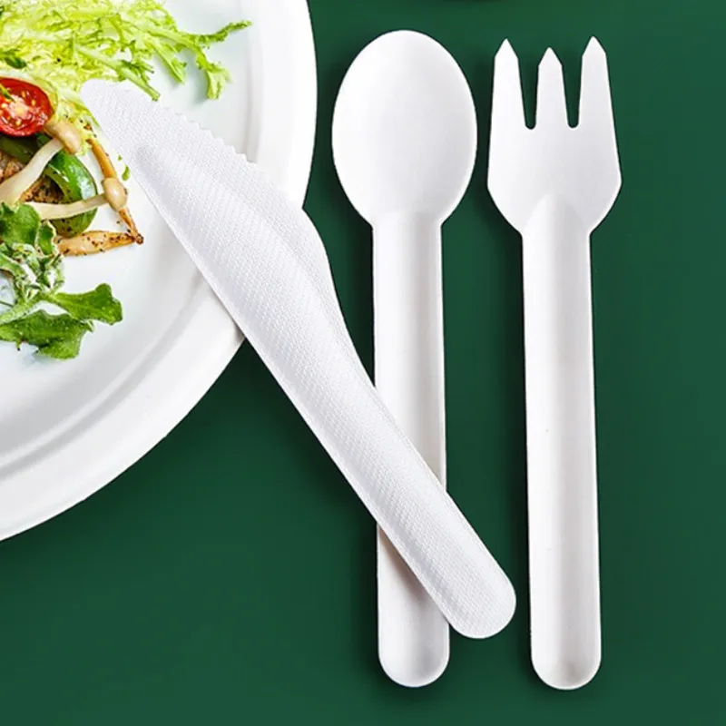 50Pcs Disposable Degradable Knife Fork And Spoon Pulp Tableware Environmental