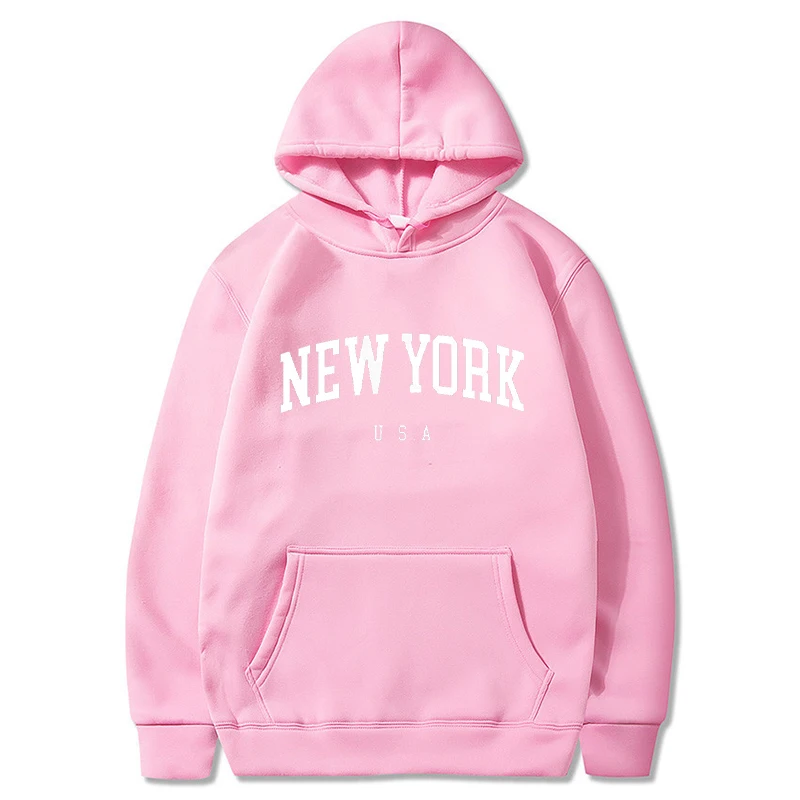 New York U.S.A City Hoodies Men Fashion Letter Printed Graphic Sweatshirts Women Loose Casual Harajuku Hooded Pullover Sportwear