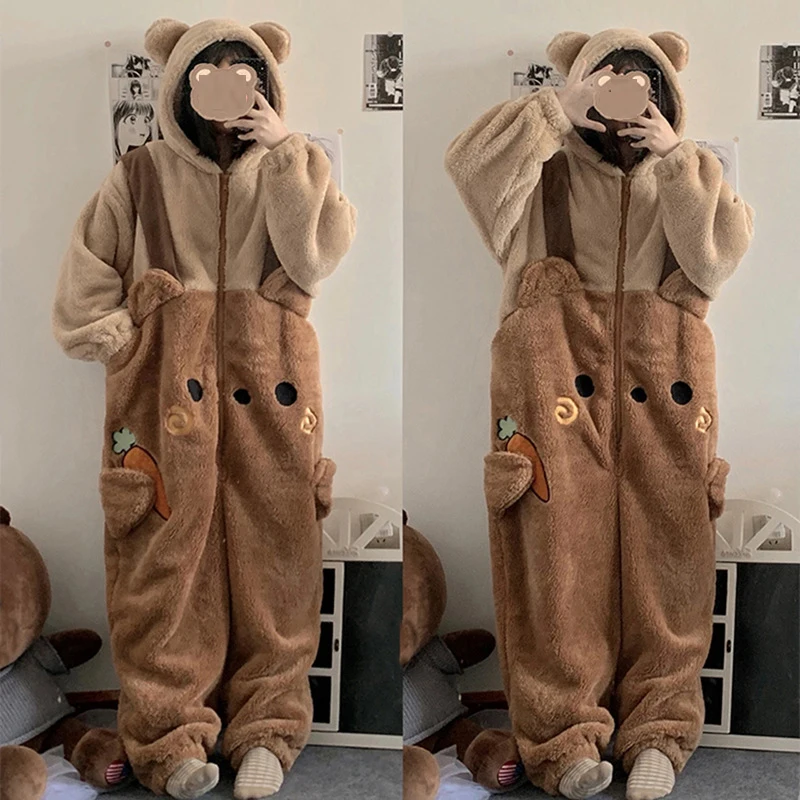 

Bear Pajamas Kigurumi Adult Animal Onesies for Women Winter Sleepwear Flannel Pijamas Pyjamas Anime Cartoon Bear Cosplay Onesies