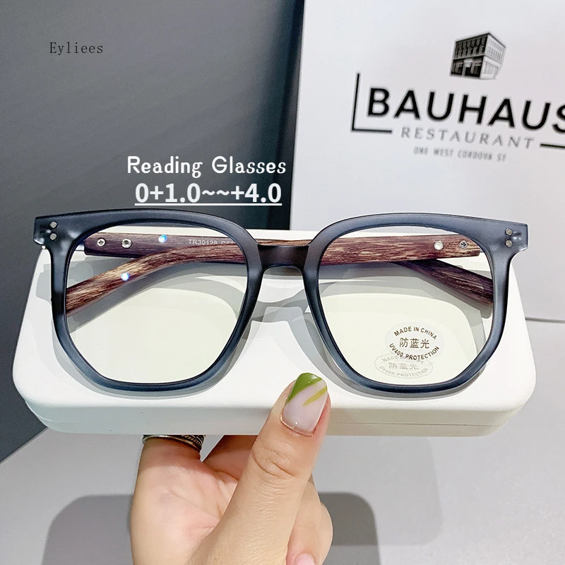 

Fashion Retro Wood Grain Anti Blue Light Reading Glasses For Women Men Square Frame Presbyopia Eyeglasses Diopter +1.0 To +4.0