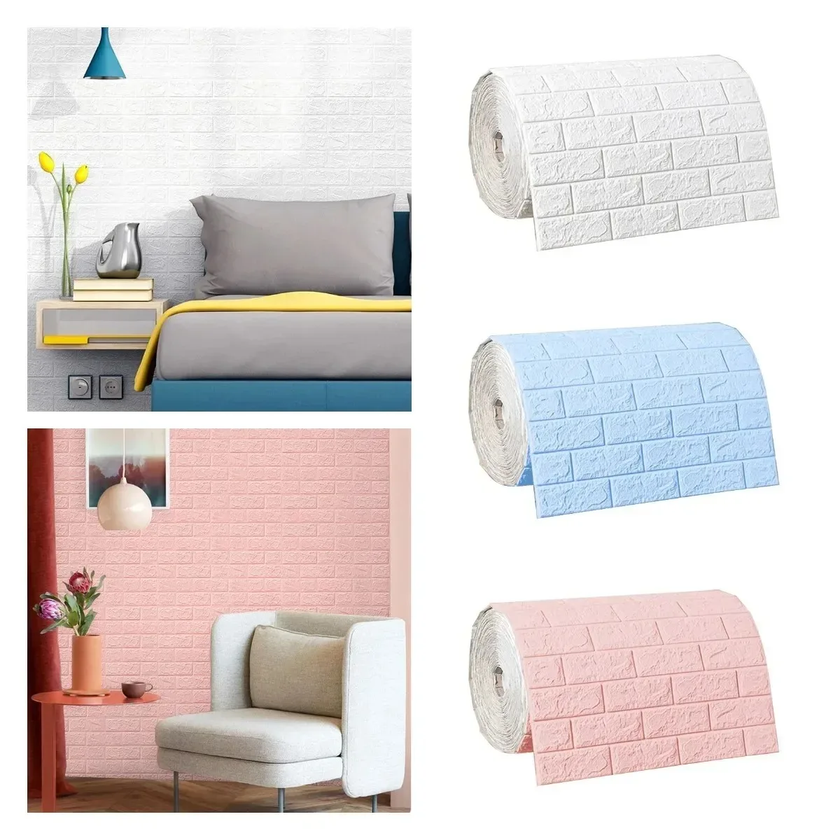Wall Stickers 70CMx200CM 3D Brick Wall DIY Decor Self-Adhesive Waterproof Wallpaper Kids Room Bedroom Kitchen Home Wall Decor