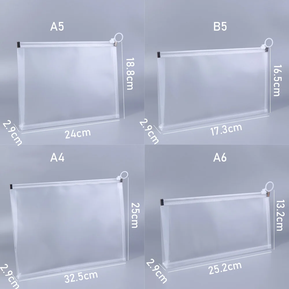 B5 A4 A5 A6 Transparent Document Bag Office File Holder School Folder Zipper Pouch Loop Pull Organizer Stationery Desk Storage images - 6