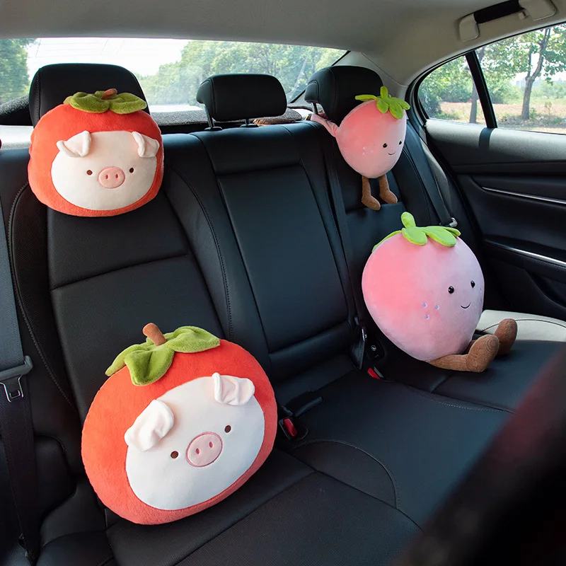 

2023 New Cartoon Pig Fruit Plush Soft Comfortable Lumbar Support Car Headrest Neck Pillow Car Interior Ornaments