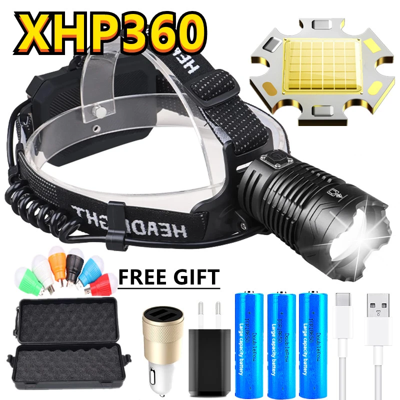 XHP360 Super Bright Led Headlamp Zoomable Powerbank 36 core Headlight