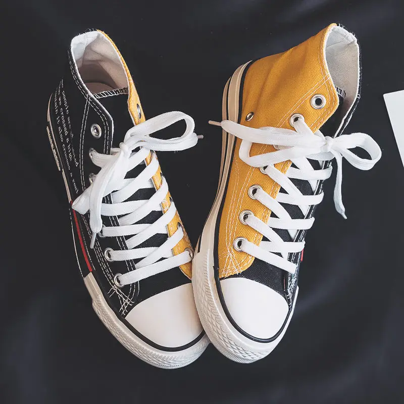 2025 Ladies Cute Two-tones Shoes Women's Black Canvas High Top Sport Sneakers Girls Casual Flat Espadrilles for Women 1