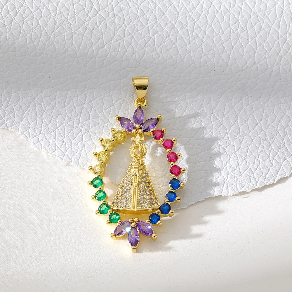 Juya handgefertigter, 18 Karat vergoldeter religiöser Medaillen-Souvenir-Anhänger, Heiliger Therese, Jungfrau Maria, christliche Charms-Zubehör – Detail 12