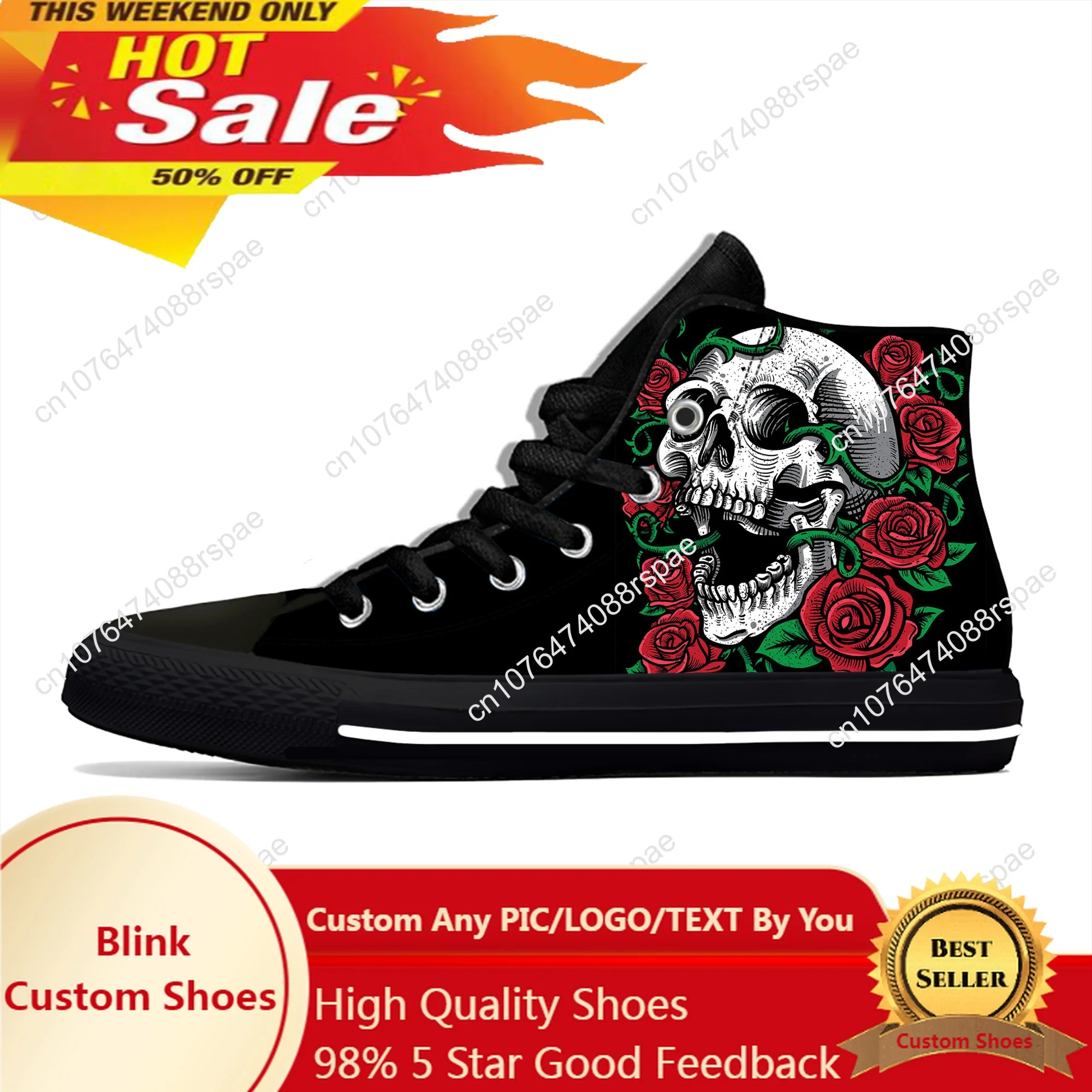 

Skulls Roses High Top Sneakers Mens Womens Teenager Casual Shoes Canvas Running Shoes 3D Printed Breathable Lightweight shoe