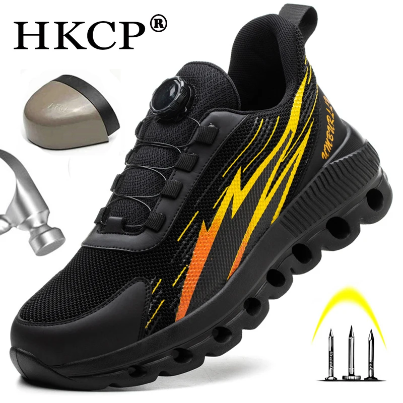 

Rotary Buckle New Safety Boots Men Work Sneakers Indestructible Shoes Steel Toe Protective Anti-smash Anti-puncture Safety Shoes