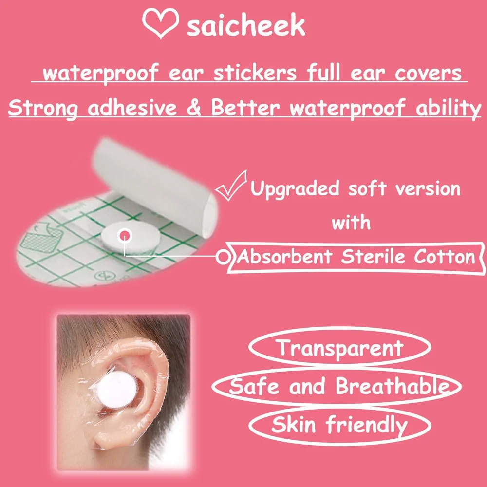 20-Pack Baby Ear Covers for Shower with Cotton Ball,Baby Shower Baby Ear Protection for Bath,Waterproof Covers Stickers