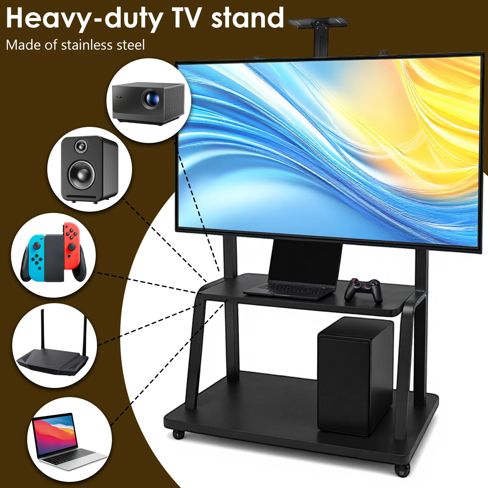 Mobile TV Stand Max Load Up To 660-Pound Rolling TV Rack Height Adjustable Heavy-Duty TV Cart Bracket for 50-120 Inch Screen