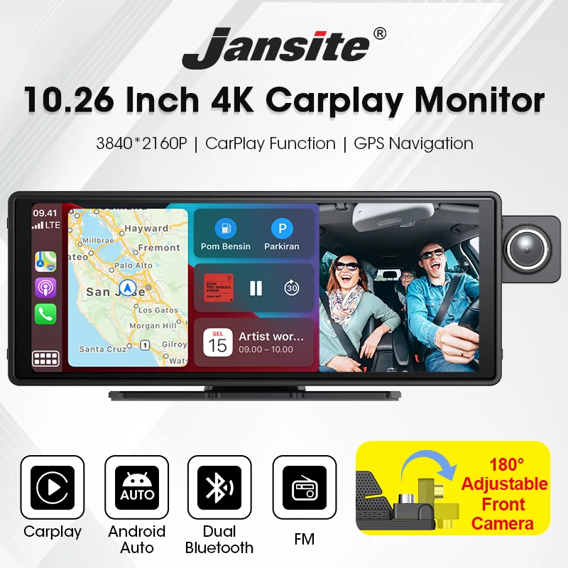 

Jansite 180° Flip Lens 10.26‘’ Dash Cam 4K Wireless CarPlay & Android Auto Car DVR GPS Navigation AI Voice Dual Recording DVR