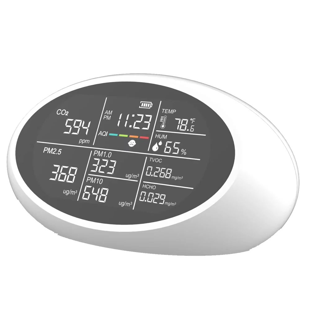 Dienmern DM605E 10 in 1 Air Quality Detector LED Display CO2/PM2.5/Temperature/Humidity Sensor Tester,with USB Charing Port