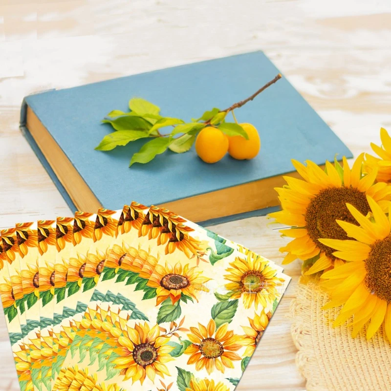 20pcs/Pac 30.2*40.6cm 2-Ply Sunflower Sunflower Long Tissue Paper Party Holiday Disposable Paper Placemat Party Decoration