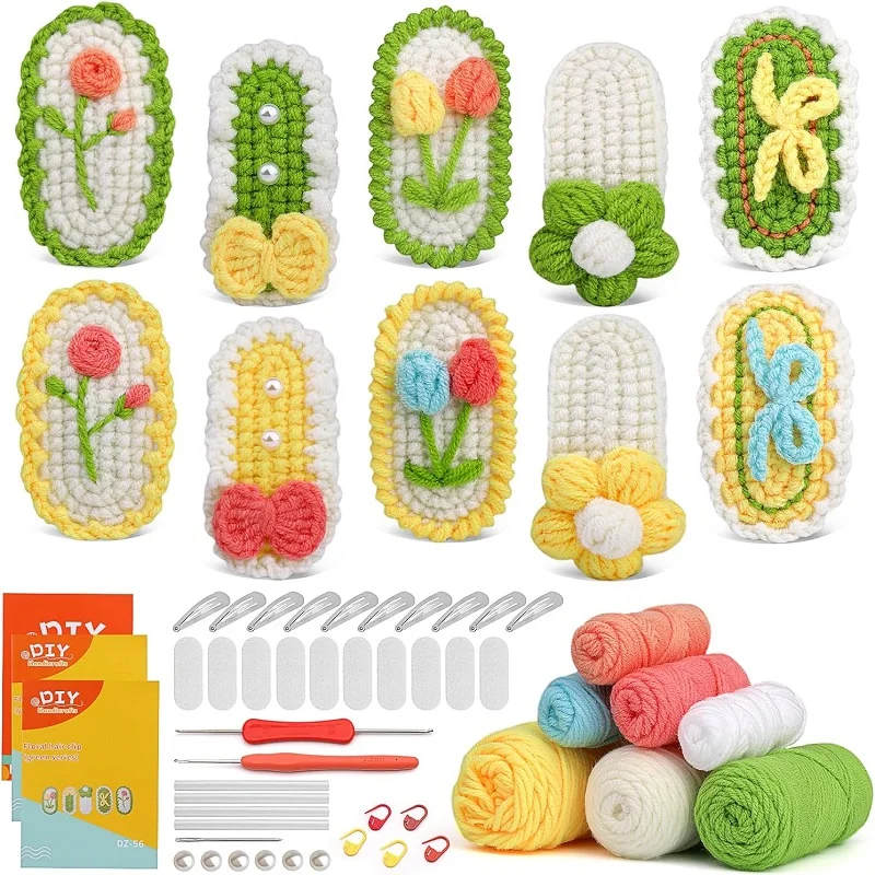 Fruit Crochet Kit Beginners Hairpins Starter Kit Easy-to-Learn Hair Clips with Step-by-Step Video DIY Crochet Supplies crochet kit