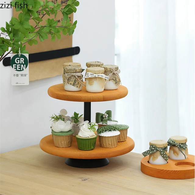 Double Layer Wooden Cake Stand Cake Plate Dessert Table Display