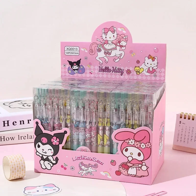 Gel Pens Sanrio 12pcs Cartoon Hello Kitty Kuromi 0.5mm Black Student Stationery Office Pen Kawaii Student Exquisite Gift