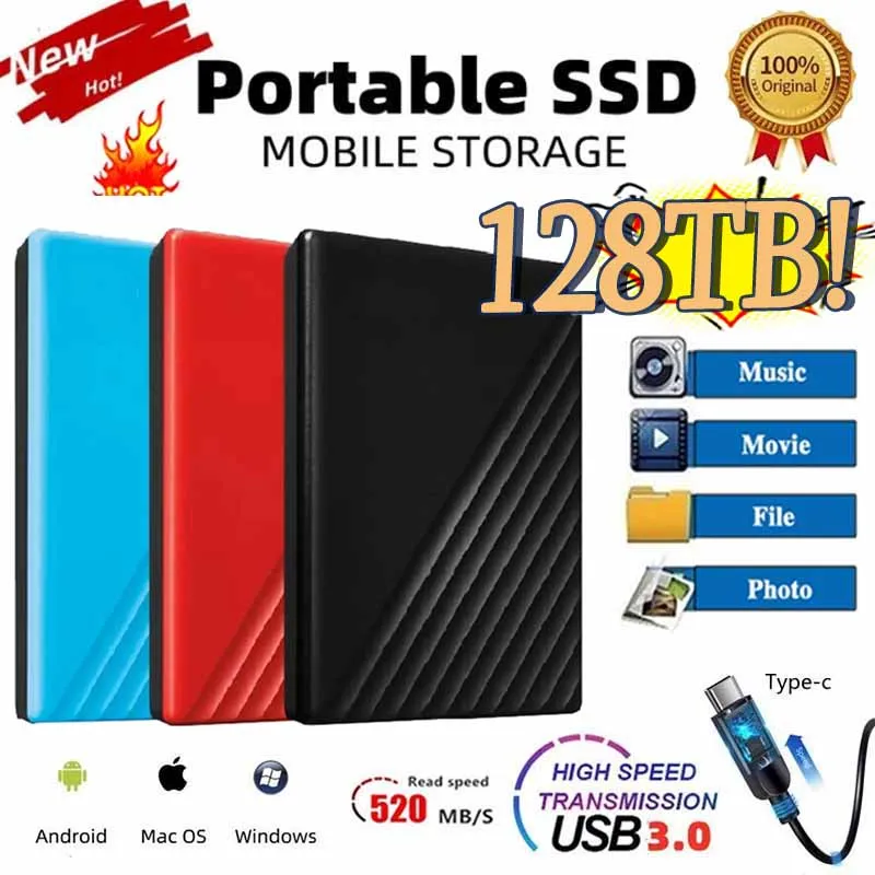 

2023 Mini Portable SSD Type-C/USB3.1 External Mobile Solid State Drive High Speed 4TB 8TB 16TB Hard Drive Laptop Hard Drive SSD