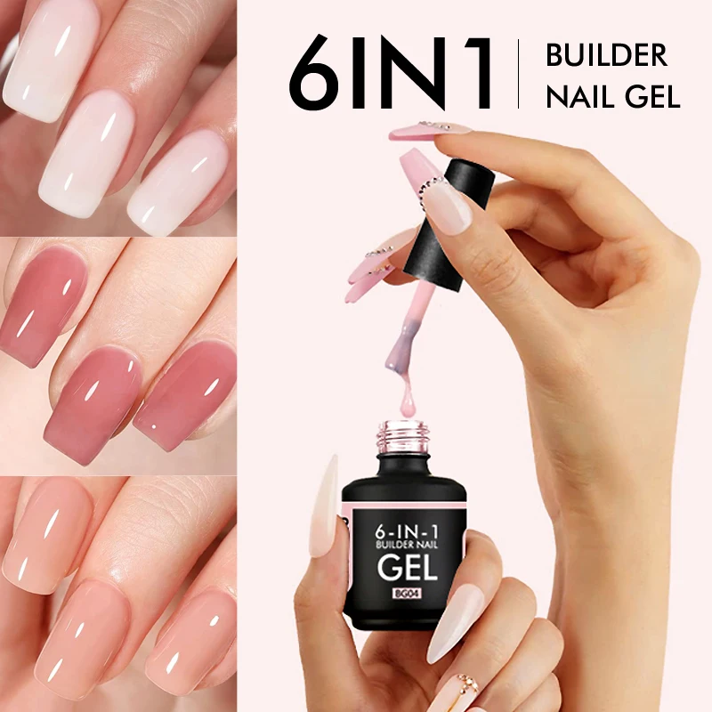 CHUNSHU 15ML Builder Nail Gel In A Bottle 6IN1 Neon Color Nail Construction Extension Gel Polish Clear Pink UV Led Base Top Coat 15ml nail extension gel bulk acrylic crystal white clear nude quick polygel nail polish uv construction gel tips manicure