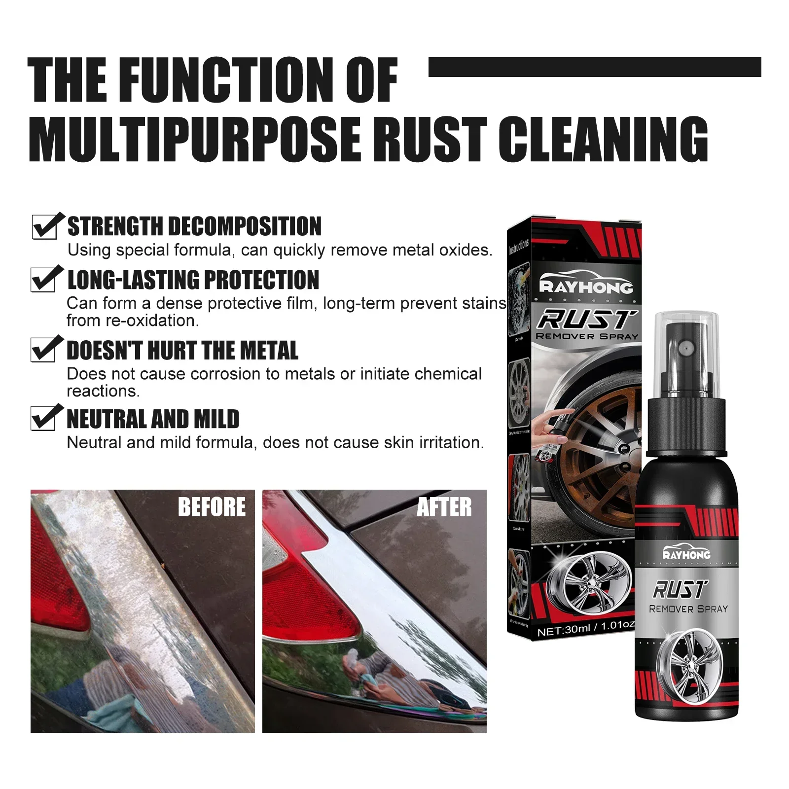 Rust Remover Spray 100ML Car Maintenance Iron Powder Cleaning Super Multi Purpose MetalSurface Chrome Paint