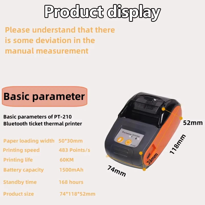 58mm Mini Portable Thermal Printer Bluetooth Ticket Bill Receipt POS Printer for Business for iOS/Android Mobile Phone