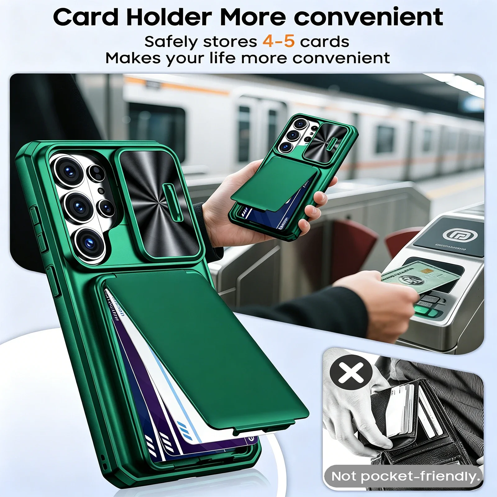 Green RFID Blocking Shockproof Phone Case with Camera Protection