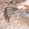 Multifunctional Clam Rake With Net 5 Claw Wood Handle Rake Shell Digging Tool Dig Seafood Accessories Weeding Farming Tool 5