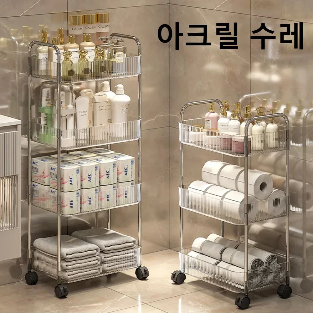 Acrylic Trolley 3 Tiers With 3 Removable Hanging Baskets Transparent Rolling Cart Kitchen Multi Functional Snack Mobile Racks