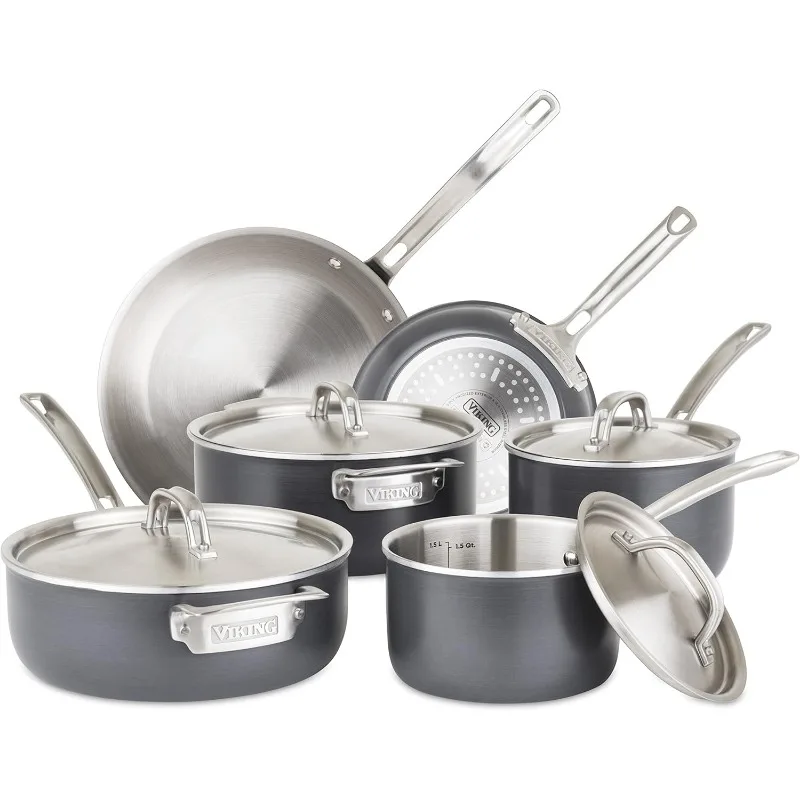 

Viking Culinary 5-Ply Hard Stainless Cookware Set Hard Anodized Exterior, Dishwasher, Oven Safe