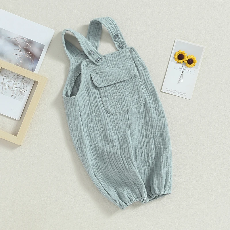 Kids Loose Jumpsuits Baby Summer Clothing Boys Girls Sleeveless Buttons Pockets Suspender Pants Children Overalls 0-24M