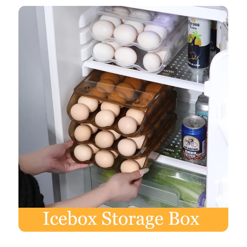 Self Rolling Egg Storage Box 1 2 3Layer Egg Crisper Stackable Storage Kitchen Refrigerator Eggs Organizer