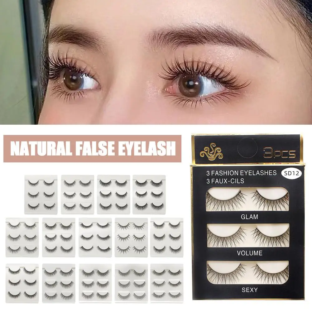 

3 Pairs Natural Long 3D Mink Lashes Soft Short Faux Handmade Cosmetics Makeup Fake Extension Tool Eyelash Lashes Cils H7S1