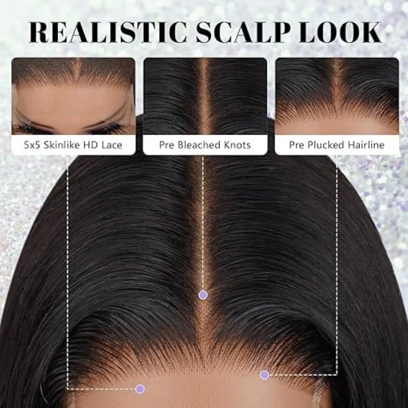 40 inch Glueless straight wigs 5x5 Pre-Cut HD Lace wigs human hair 220 density wear and go Brailian human hair wigs for women