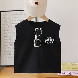 Children's Cotton Sleeveless Panda Shirt - Stylish Cartoon Vest - 80 (Black)