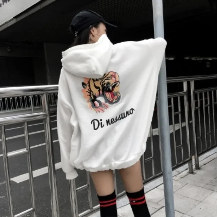 

A Autumn Women Hoodies Pullover Sweatshirts Harajuku Femmes Jumper Female Embroidery Tiger Print Mujer Tops