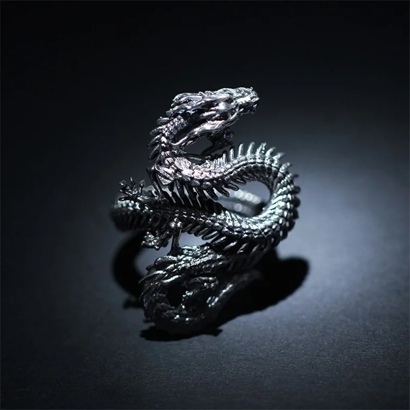 Vintage drei dimensionale Relief Tier Muster Ring für Männer Schmuck trend ige s925 Ring männliche Tierkreis Drachen Finger Zubehör – Detail 6
