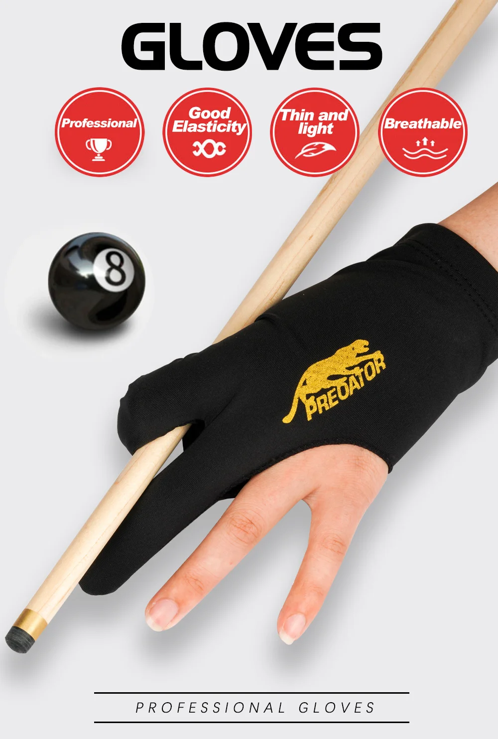 Quick-Dry Breathable Billiard Glove for Left Bridge Hand Professional 3 Fingers Lycra Stretchable Pool Cue Snooker Glove Snooker Carom Billiard Pool Cue Sport Glove Handwear Gift for Men Women Player