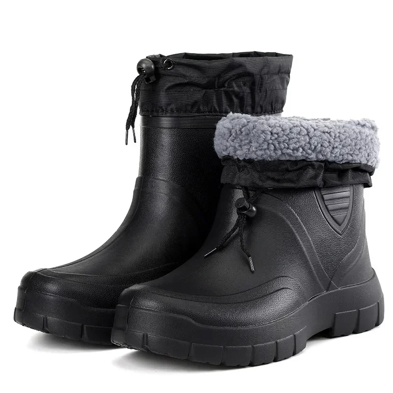 Men's Warm Winter Windproof Slip-on Ankle Rain Boots 2